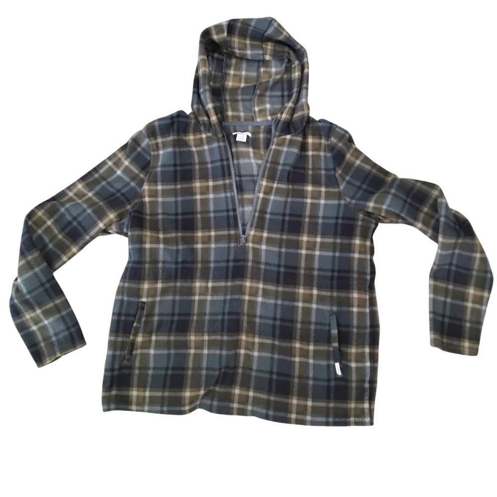 O Neill Plaid Fleece Half Zip Hoodie Blue Green Khaki Men's XL